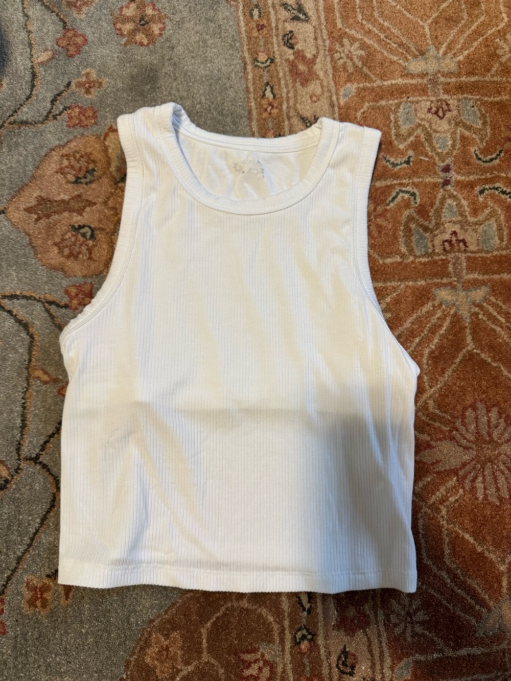 aerie White Ribbed Cropped Tank Top